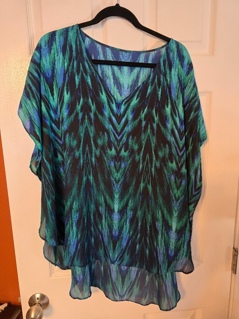 Chico's Emerald Green & Black Poncho Topper - EUC